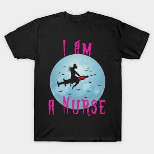 Halloween Nurse Flying With A Syringe In The Sky T-Shirt